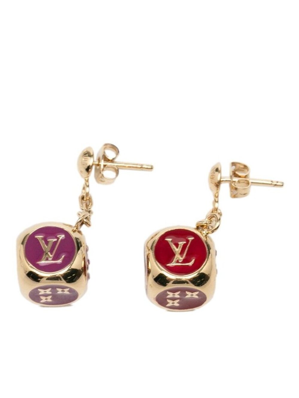 Louis Vuitton Boucledreuil Cube Swing Earrings Gold Purple Plated Rhinestone